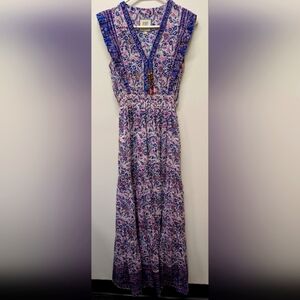 Bell By Alicia Maxi Dress Pink Purple Sz XS Boho Hippie Fairy Milkmaid Peasant
